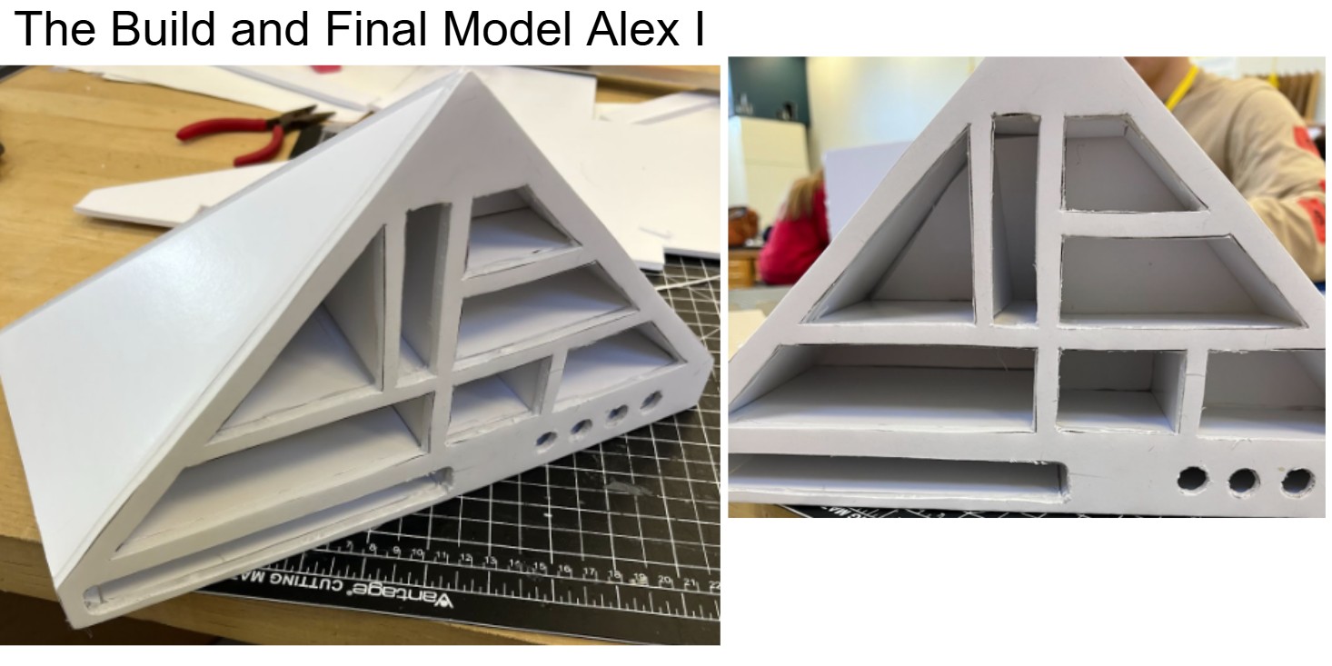 A triangular foam board organizer with internal truss compartments